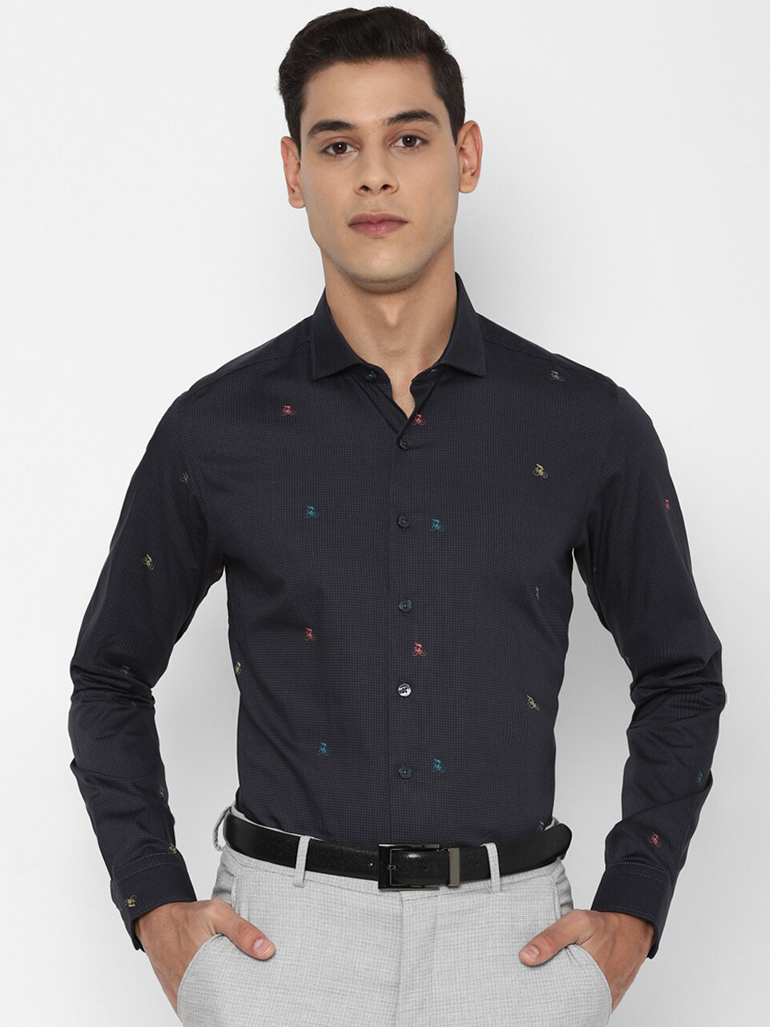 

SIMON CARTER LONDON Men Grey Slim Fit Opaque Printed Casual Shirt