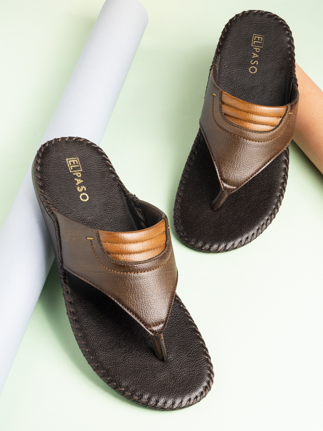 

El Paso Men Brown & Black Casual Comfort Sandals