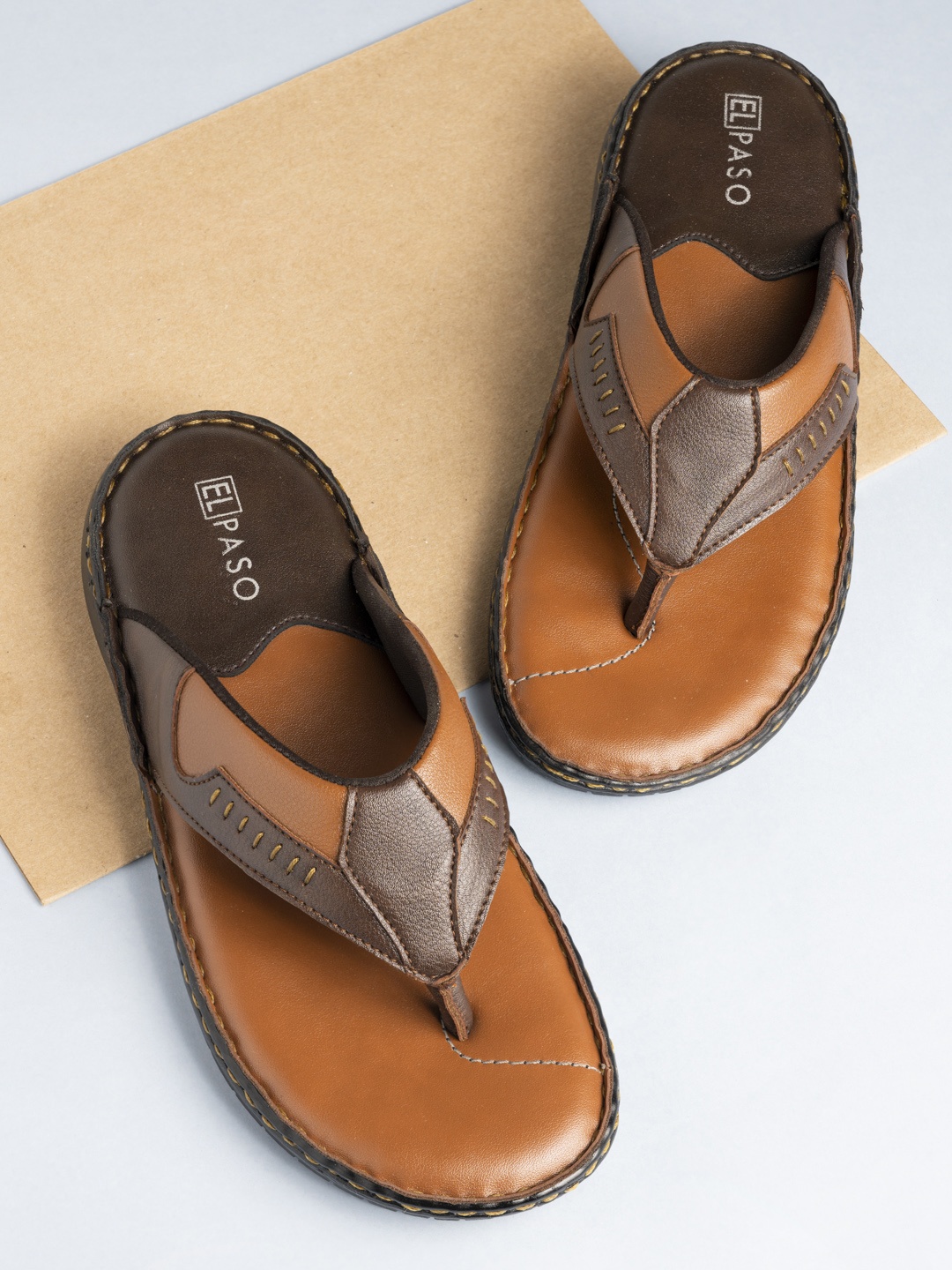 

EL PASO Men Brown & Tan Textured Casual Comfort Sandals