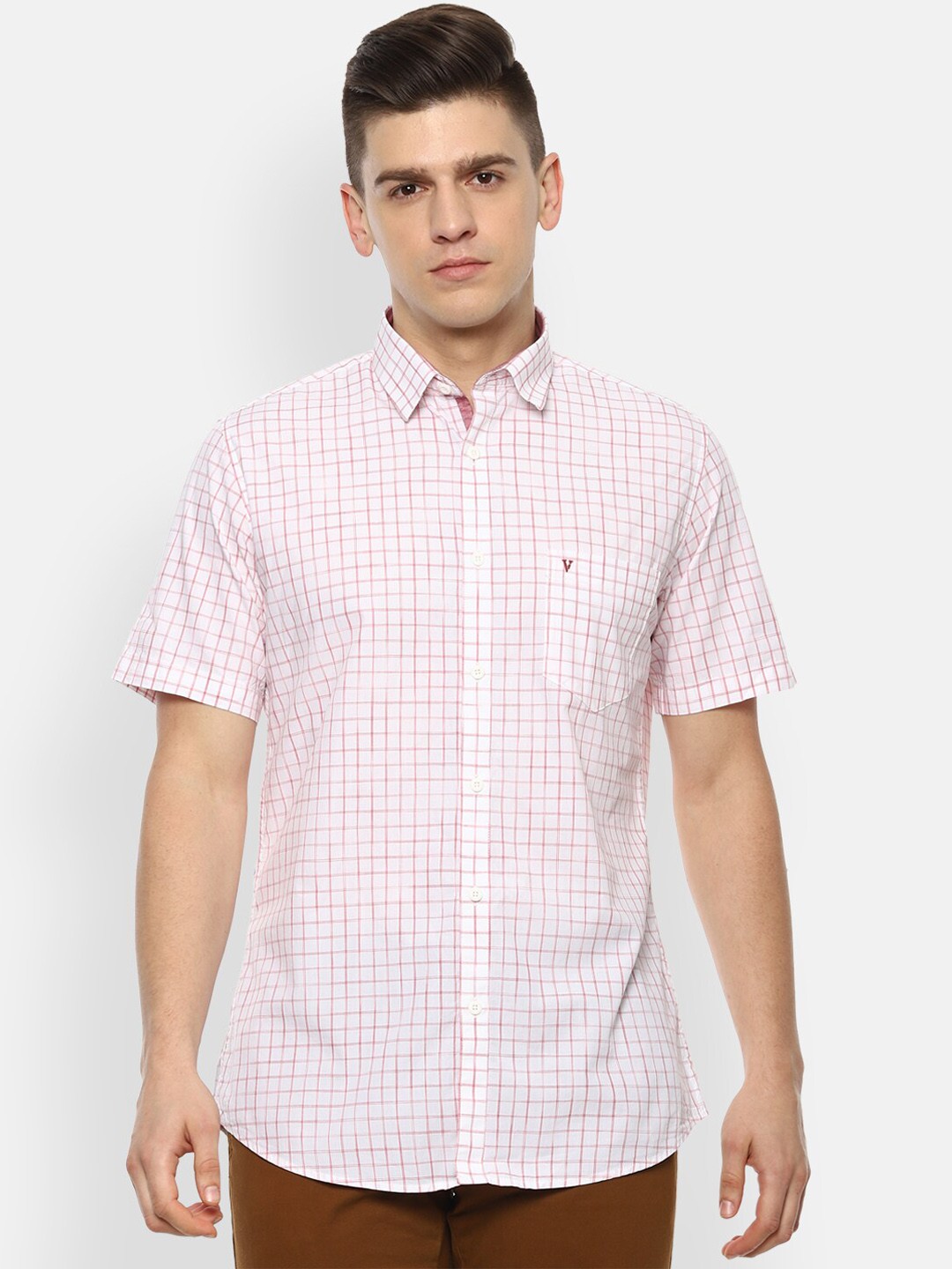 

Van Heusen Sport Men Pink Slim Fit Opaque Grid Tattersall Checked Pure Cotton Casual Shirt