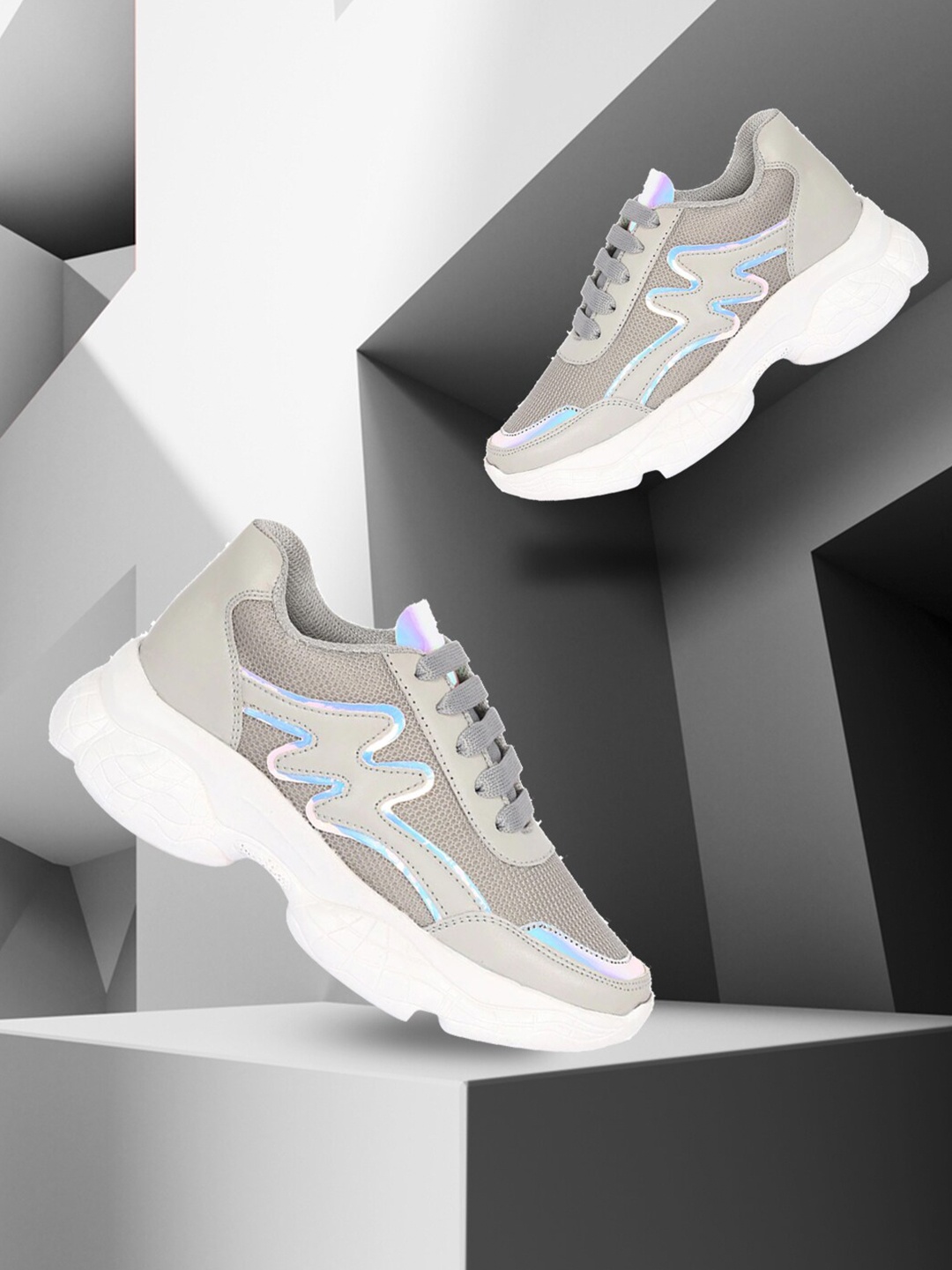 

Alishtezia Women Grey Self-Designed Walking Non-Marking Shoes