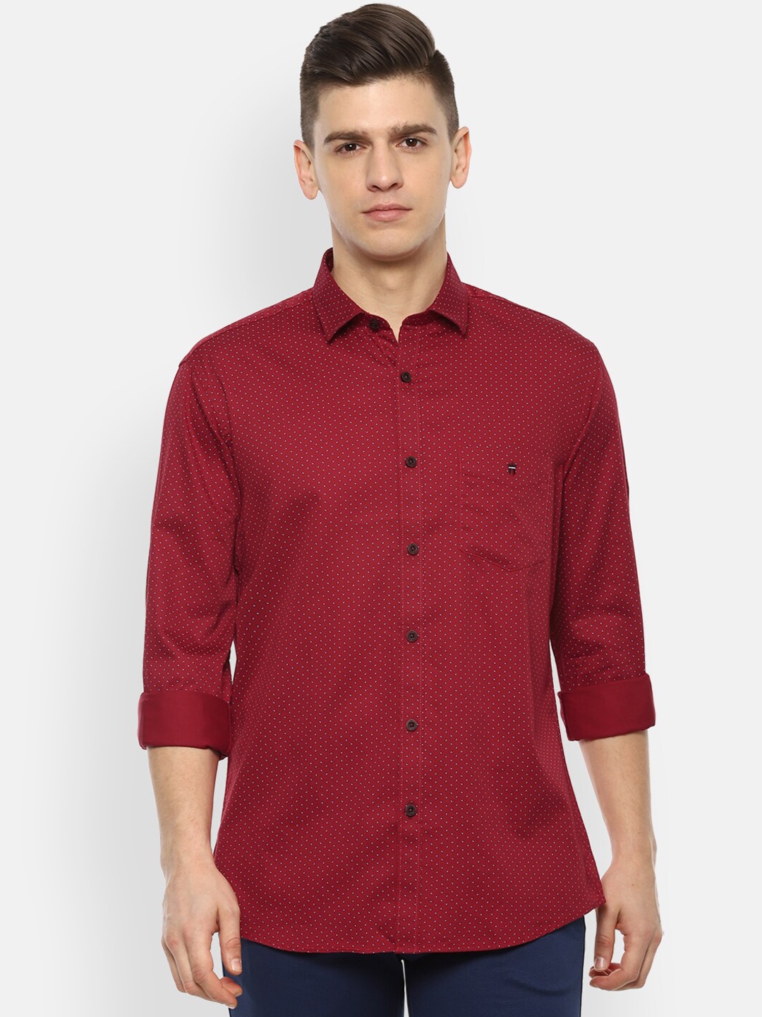 

Louis Philippe Sport Men Red Slim Fit Opaque Micro Ditsy Printed Cotton Casual Shirt