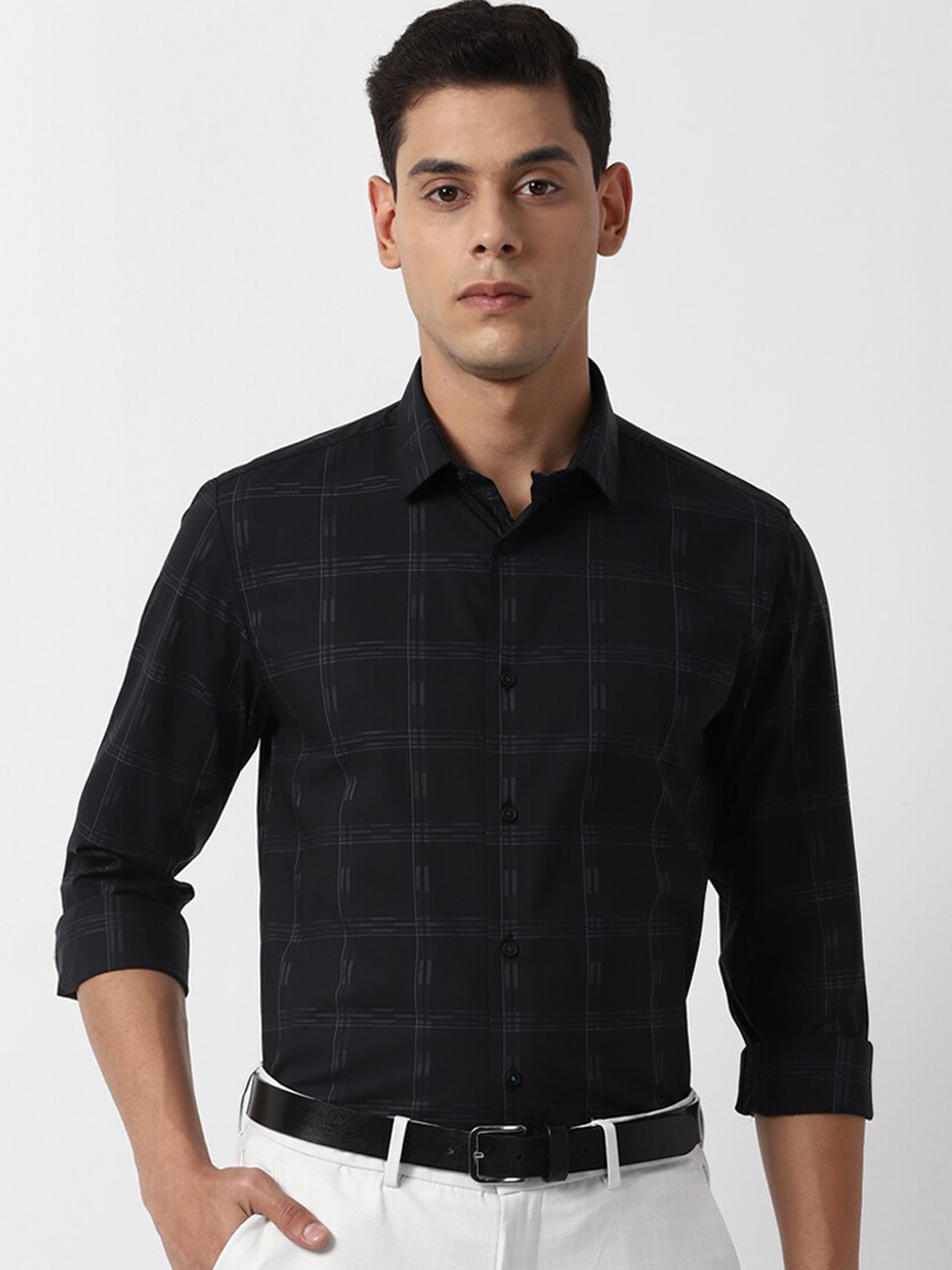

Louis Philippe Sport Men Black & Grey Slim Fit Opaque Checked Casual Shirt