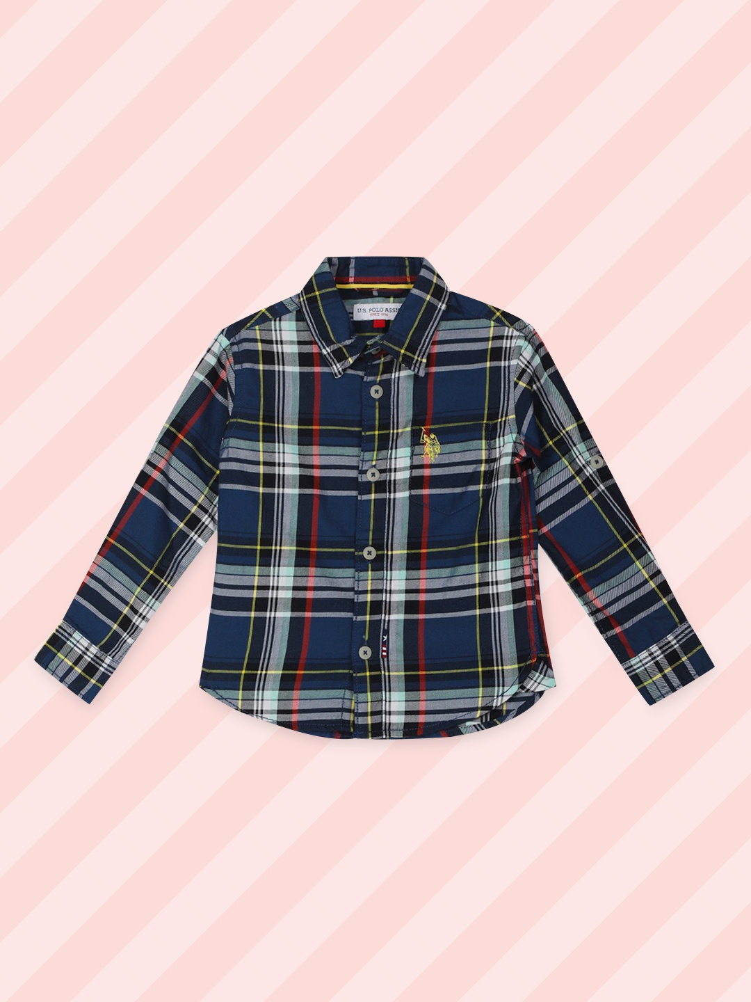 

U.S. Polo Assn. Kids Boys Blue Tartan Checks Opaque Checked Casual Shirt