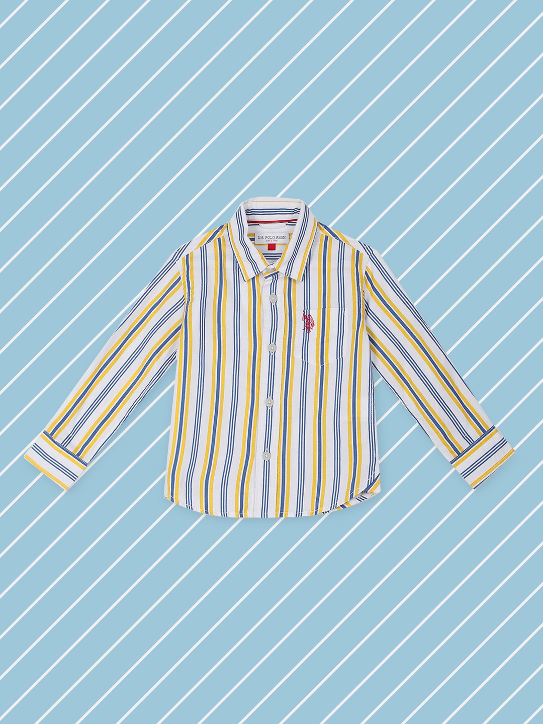 

U.S. Polo Assn. Kids Boys Yellow Multi Stripes Opaque Striped Casual Shirt