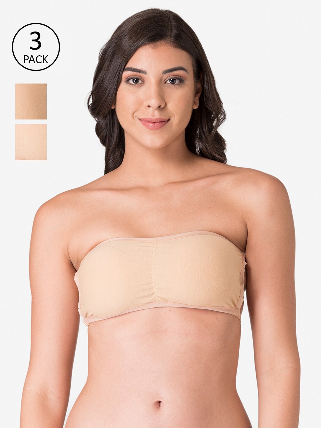 

KOMLI Pack of 3 Beige Non Wired Medium Coverage Bandeau Bra
