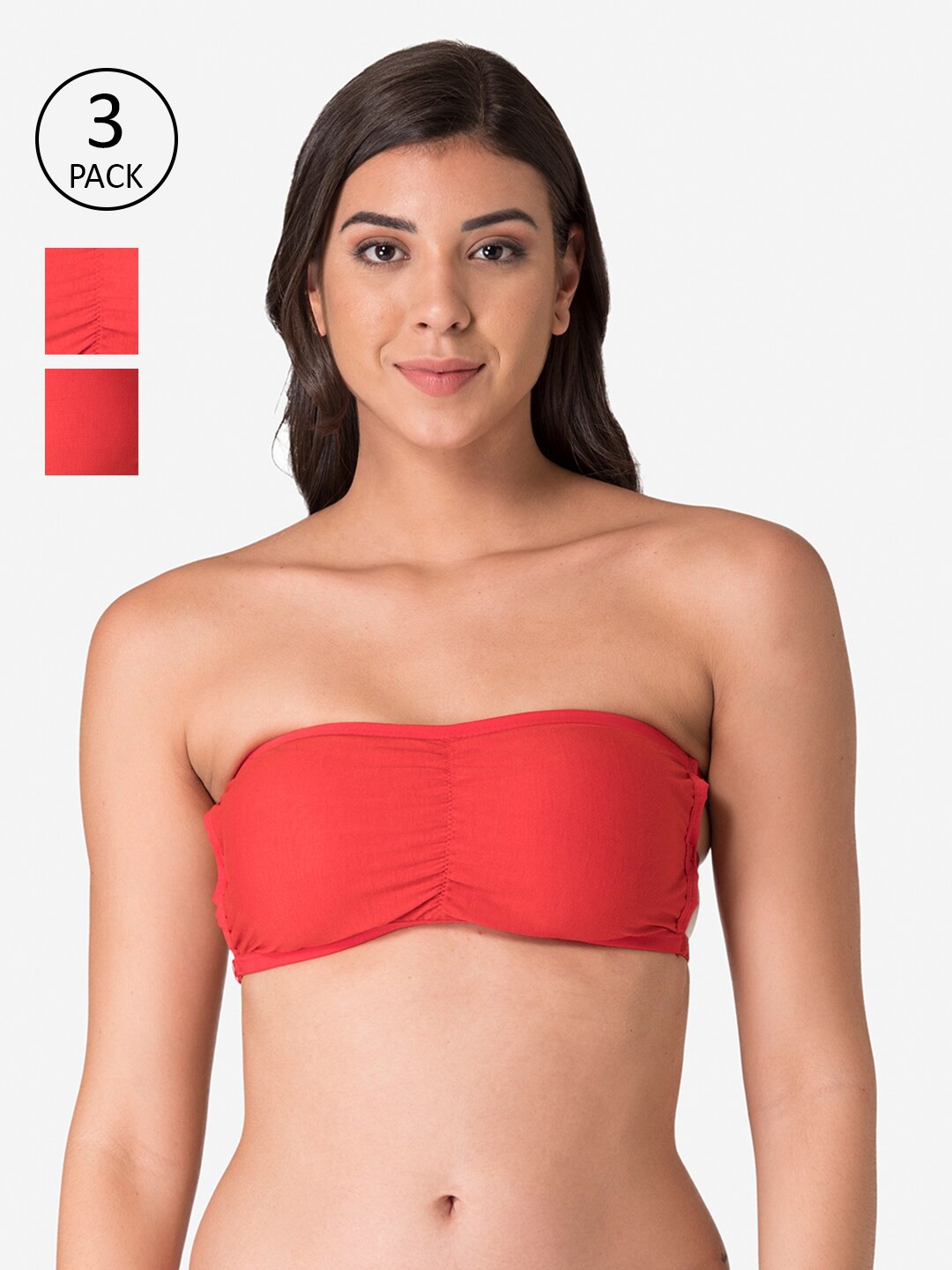 

KOMLI Pack of 3 Red Solid Bandeau Bra