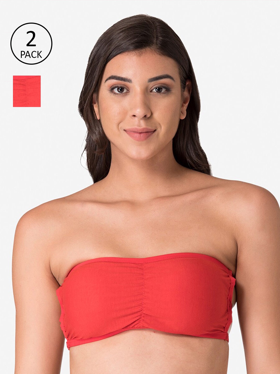 

KOMLI Pack of 2 Red Non Wired Medium Coverage Bandeau Bra