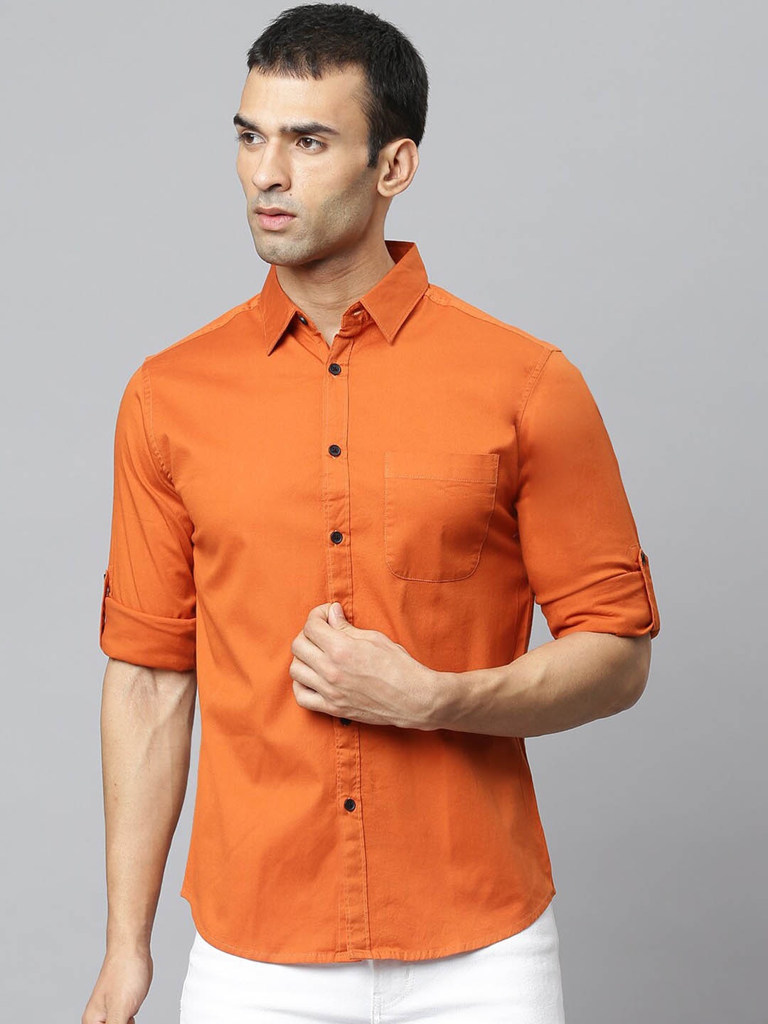 

Dennis Lingo Men Rust Orange Modern Slim Fit Opaque Casual Shirt