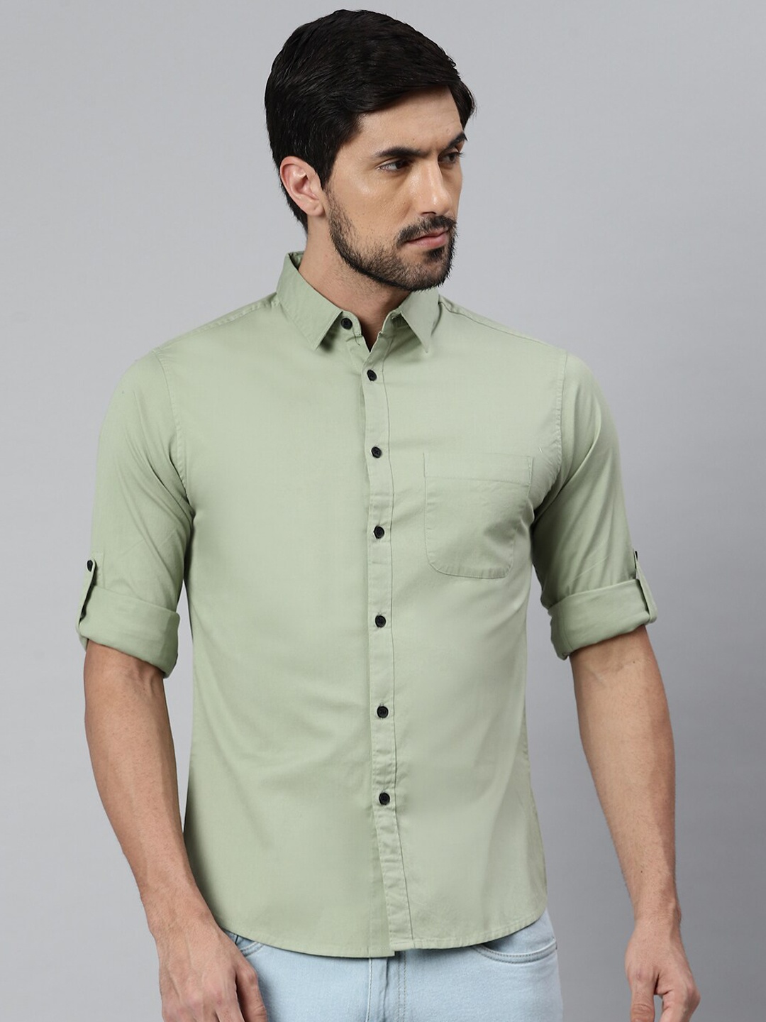 

Dennis Lingo Men Green Modern Slim Fit Opaque Casual Shirt