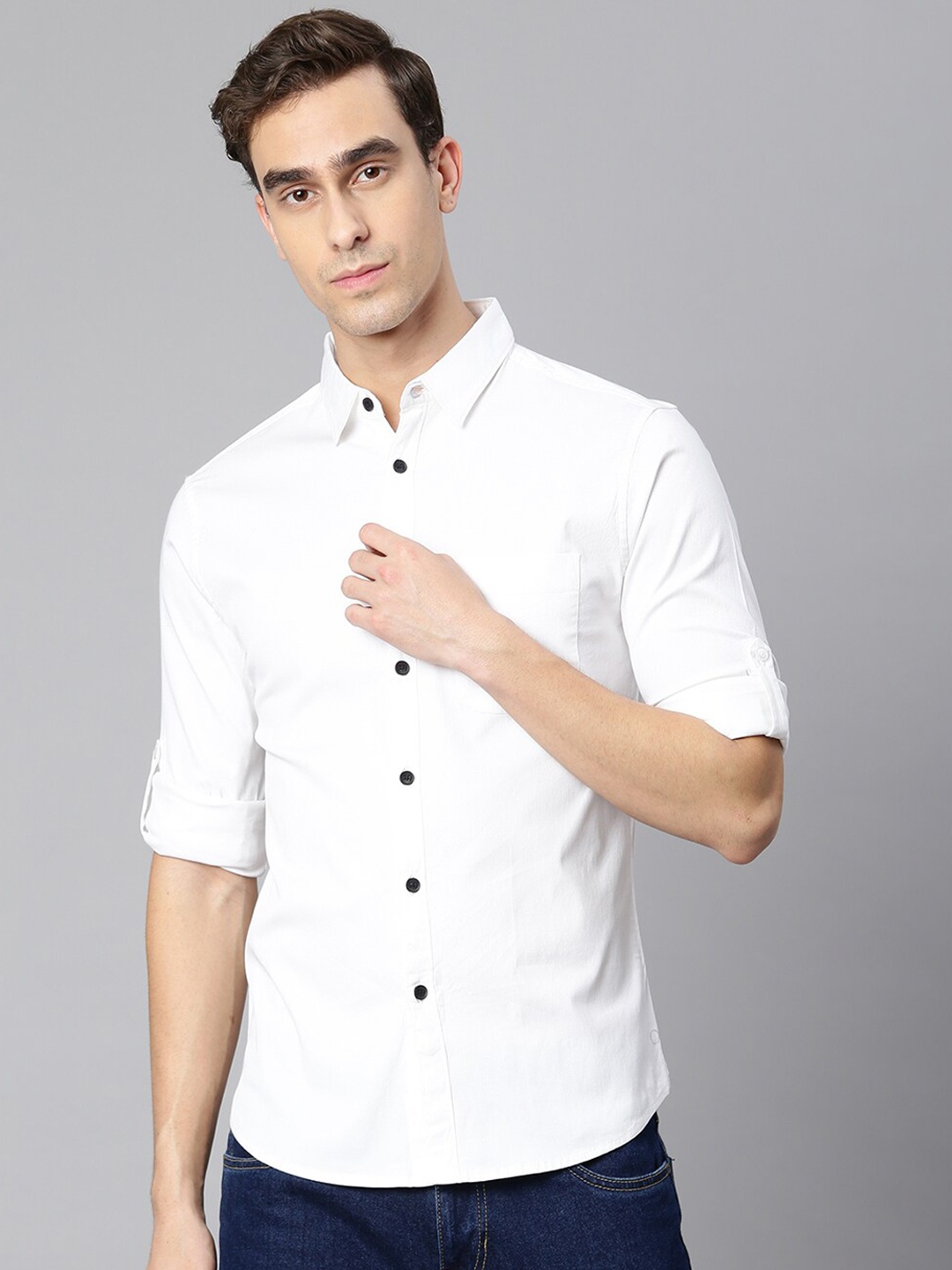 

Dennis Lingo Men White Modern Slim Fit Opaque Casual Shirt
