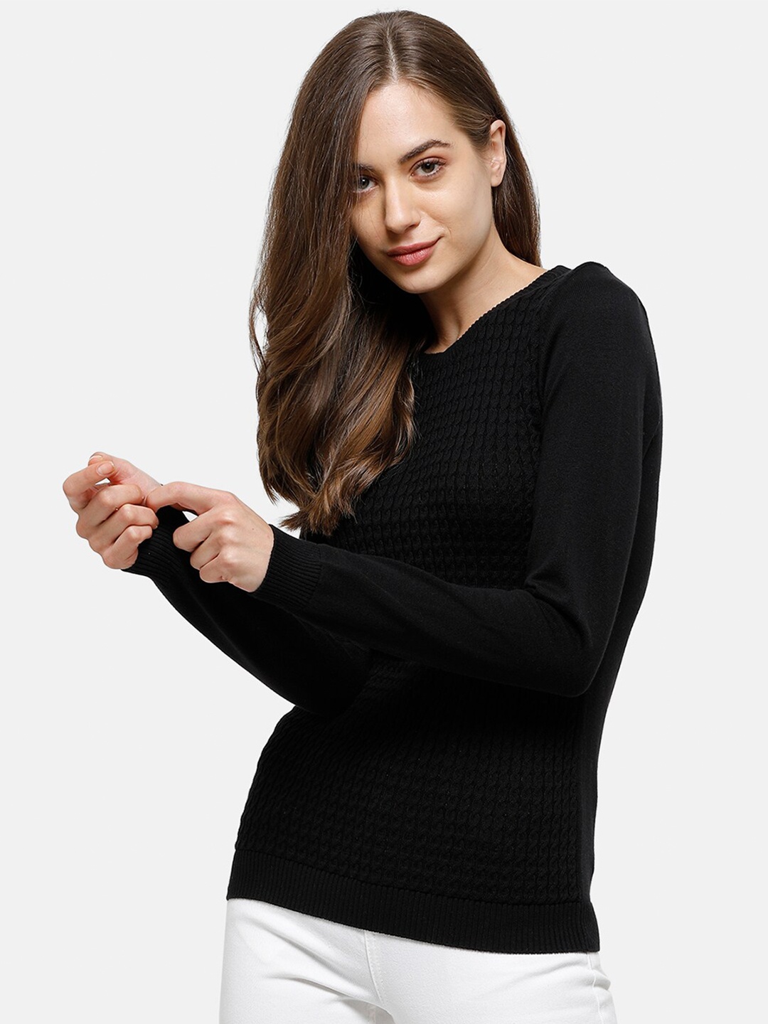 

98 Degree North Women Black Boucle Pullover
