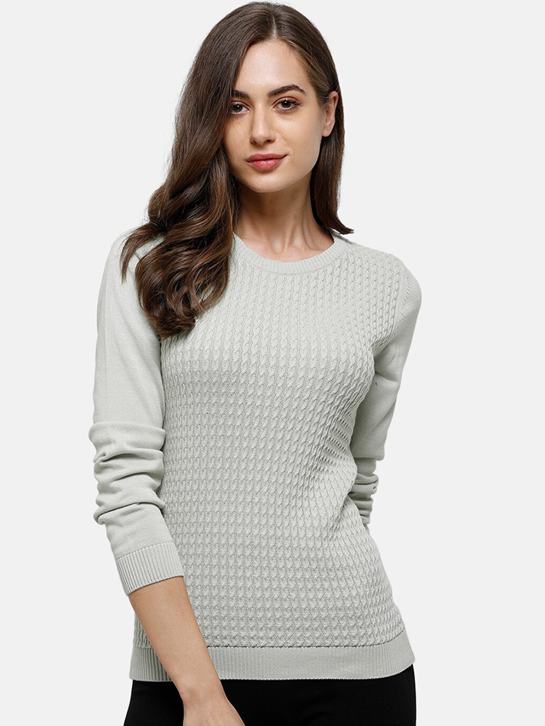 

98 Degree North Women Grey Self Design Pullover