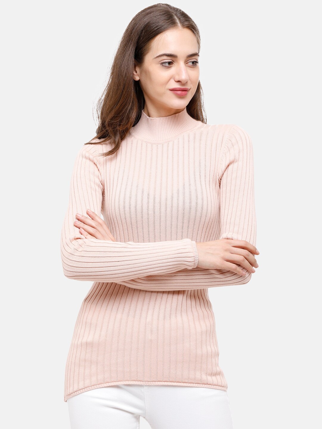 

98 Degree North Women Pink Ribbed Pure Cotton Long Sleeves Pullover