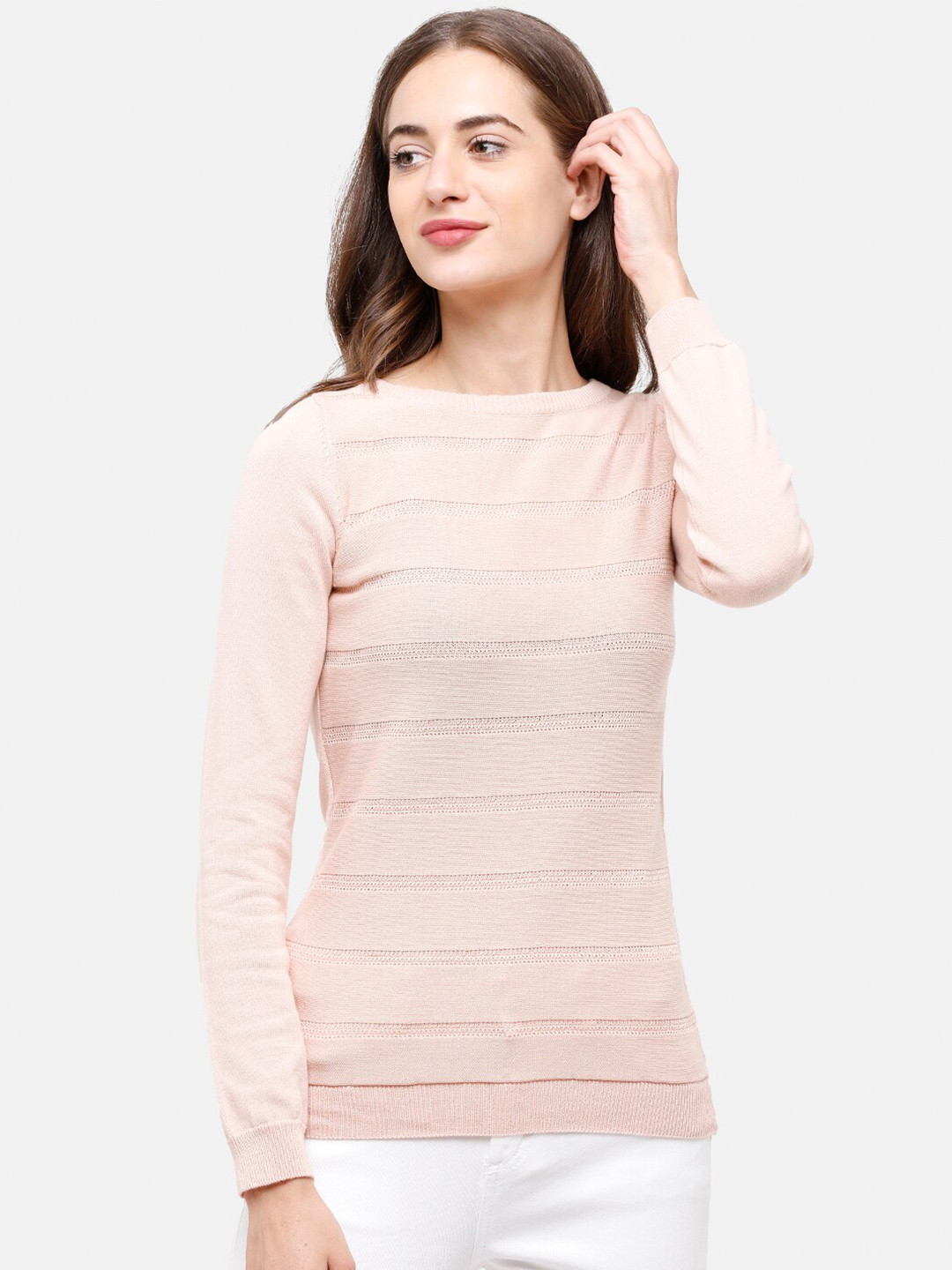 

98 Degree North Women Pink Self Design Sweater
