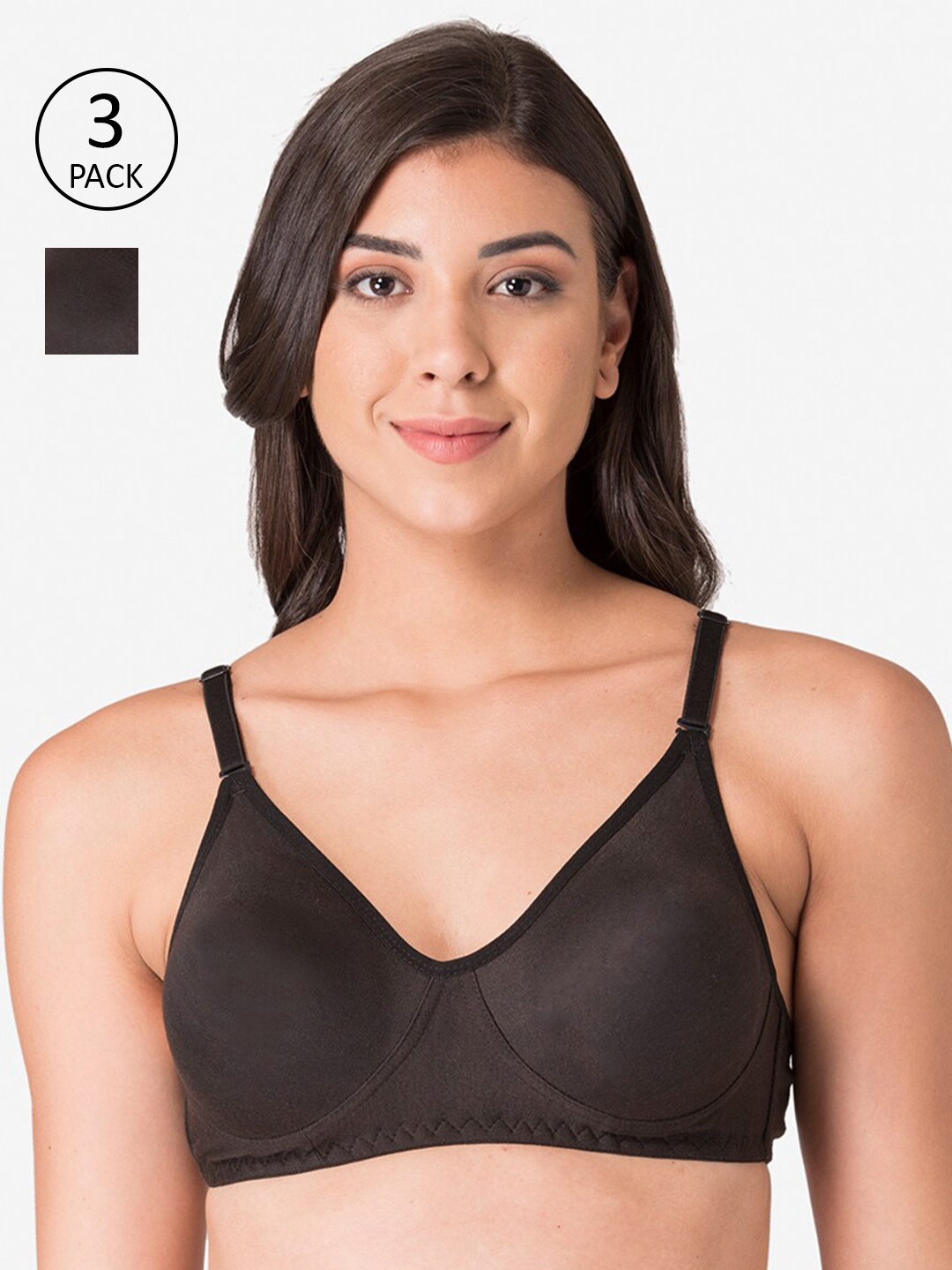 

KOMLI Women Pack of 3 Black Solid Tshirt Bra