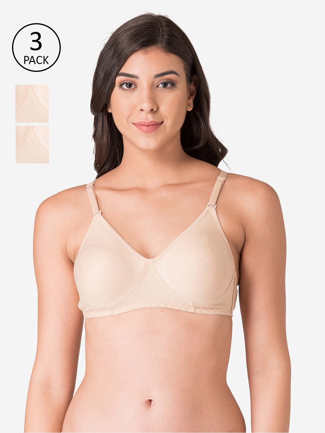 

KOMLI Beige Pack of 3 Full Coverage Non Wired T-shirt Bra