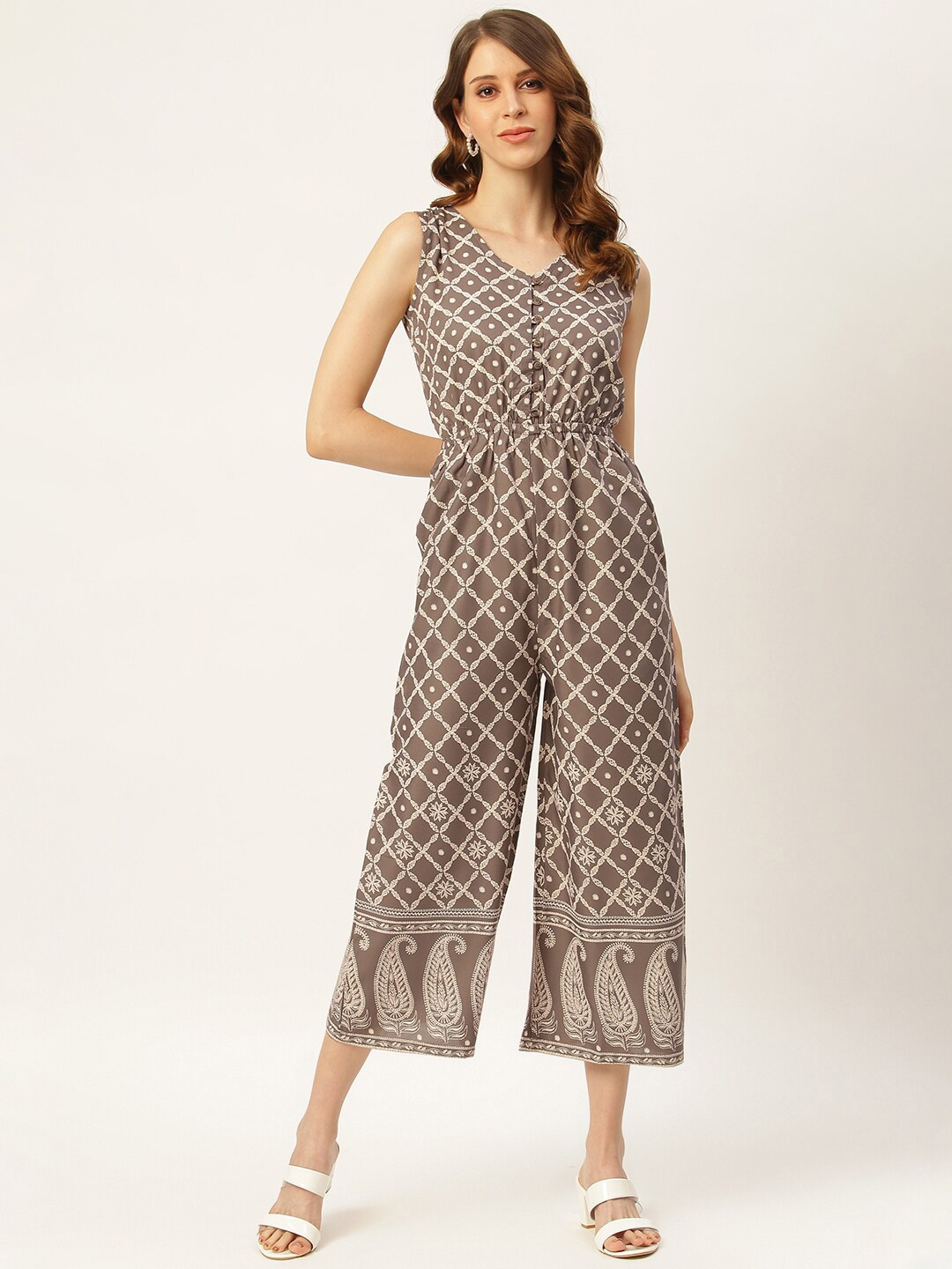 

Rustorange Women Brown & Beige Printed Basic Jumpsuit
