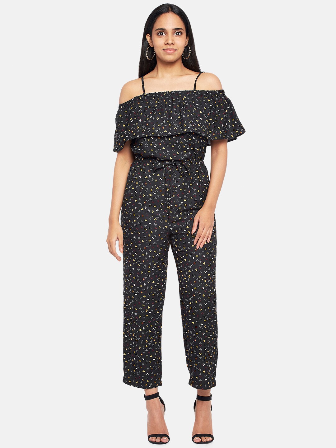 

People Women Black Printed Off Shoulder Jumpsuit