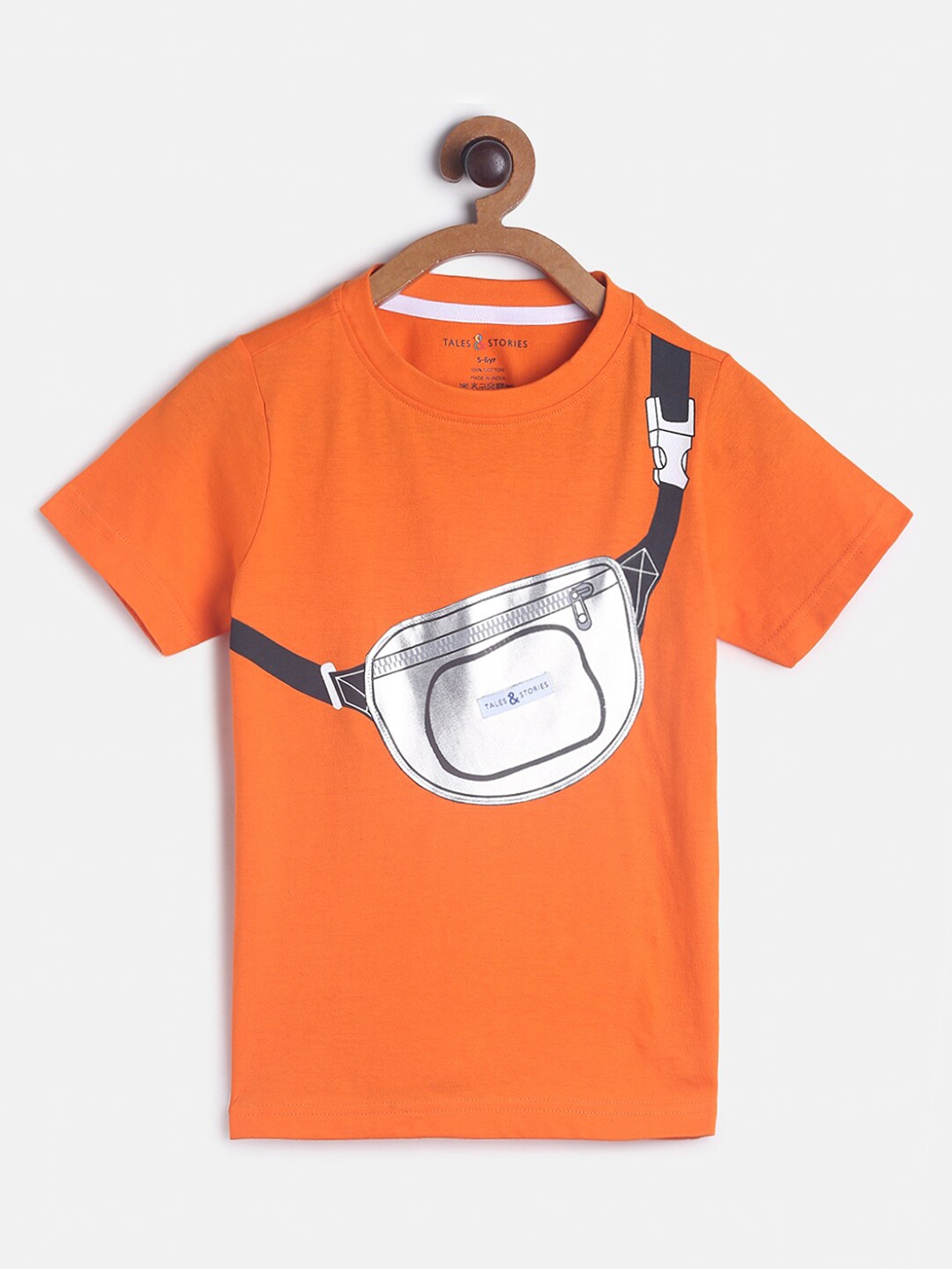 

TALES & STORIES Boys Orange Printed Applique T-shirt
