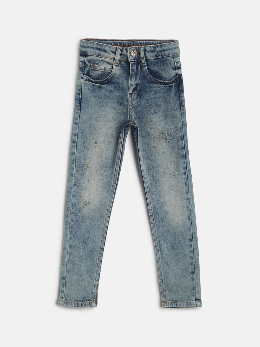 

TALES & STORIES Boys Blue Slim Fit Mildly Distressed Heavy Fade Jeans