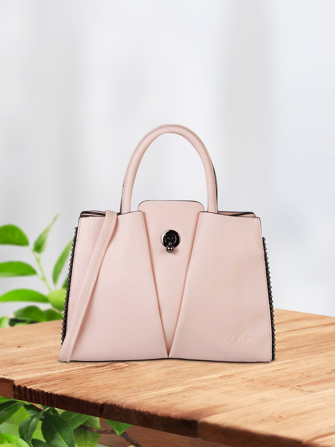 

Metro Women Pink PU Structured Embellished Handheld Bag