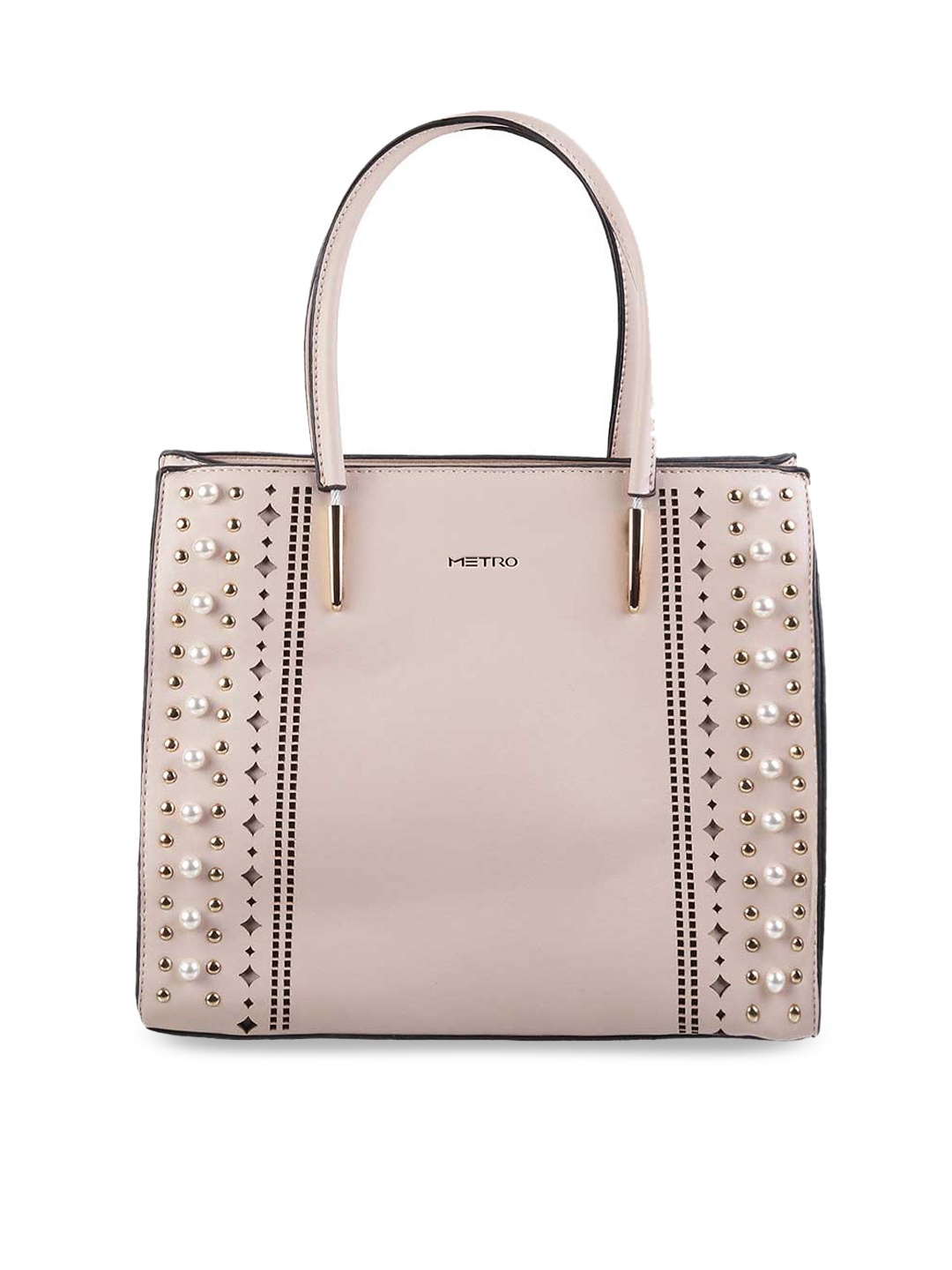 

Metro Women Beige Embellished PU Shopper Handheld Bag