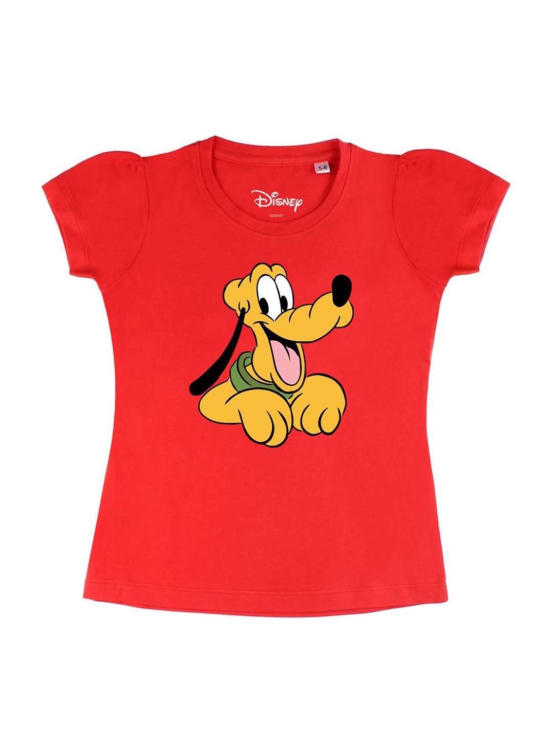 

Disney by Wear Your Mind Girls Red Printed Puff Sleeves Pure Cotton T-shirt