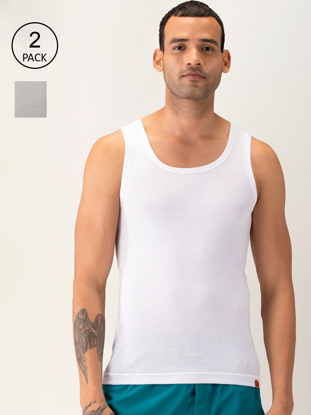 

DAMENSCH Men Pack Of 2 Anti- Microbial Solid Pure NEO-Cotton Innerwear Vests, White