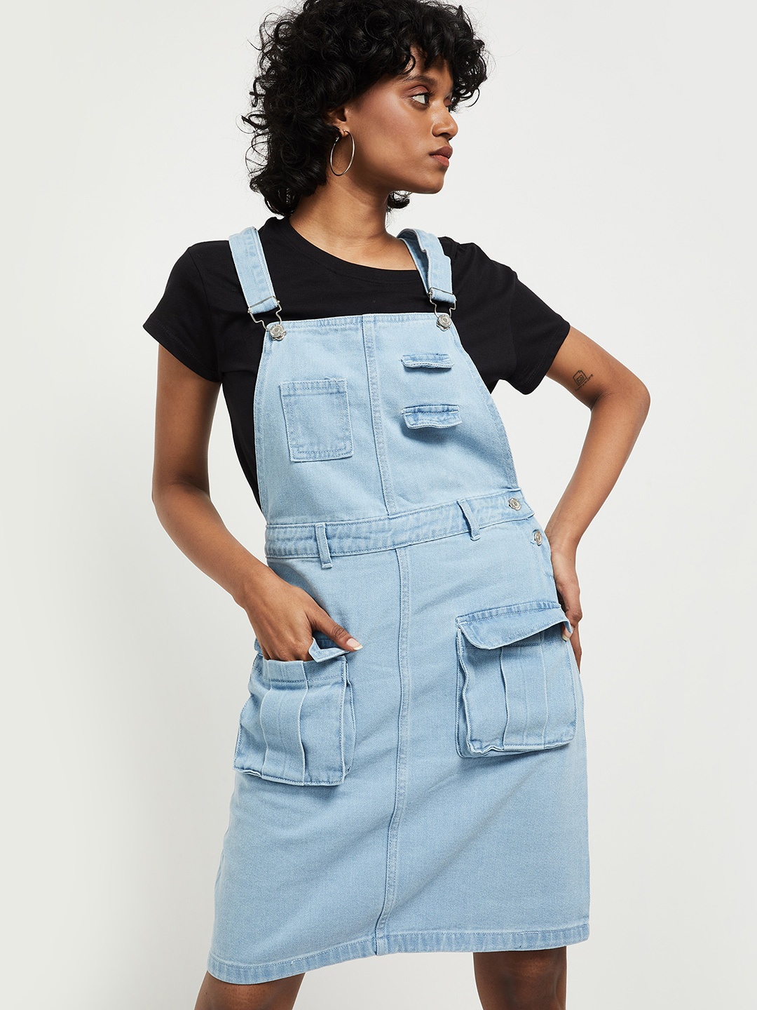 

max Blue Denim Pinafore Dress