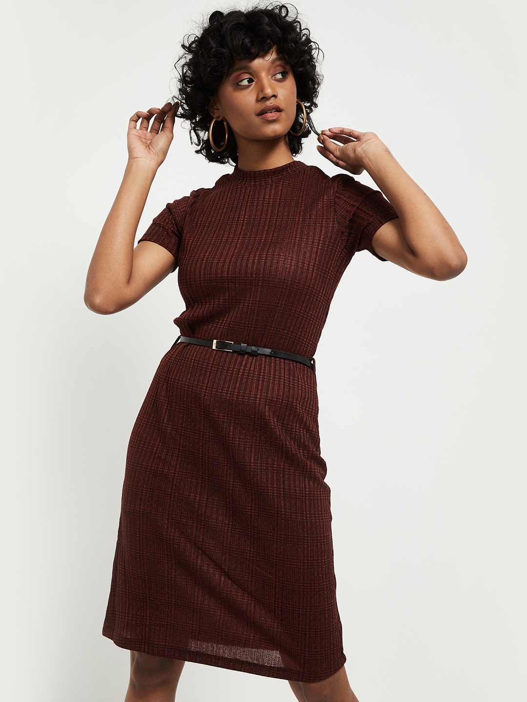 

max Brown Striped Sheath Dress