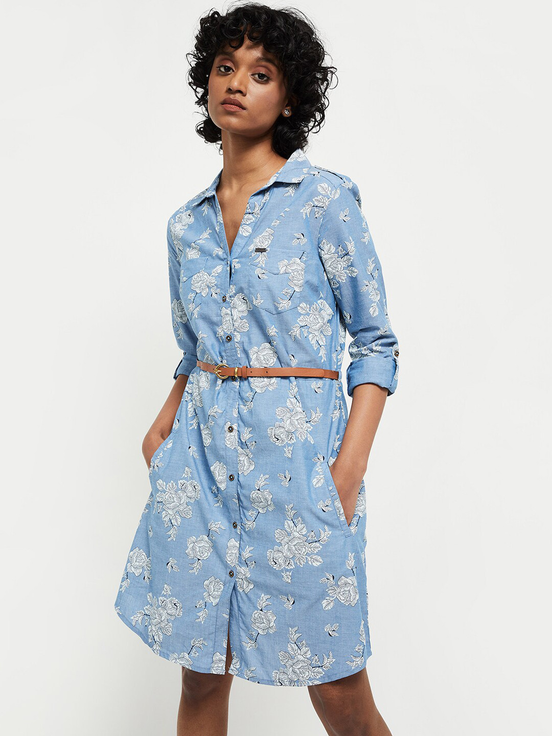 

max Blue Floral Shirt Dress