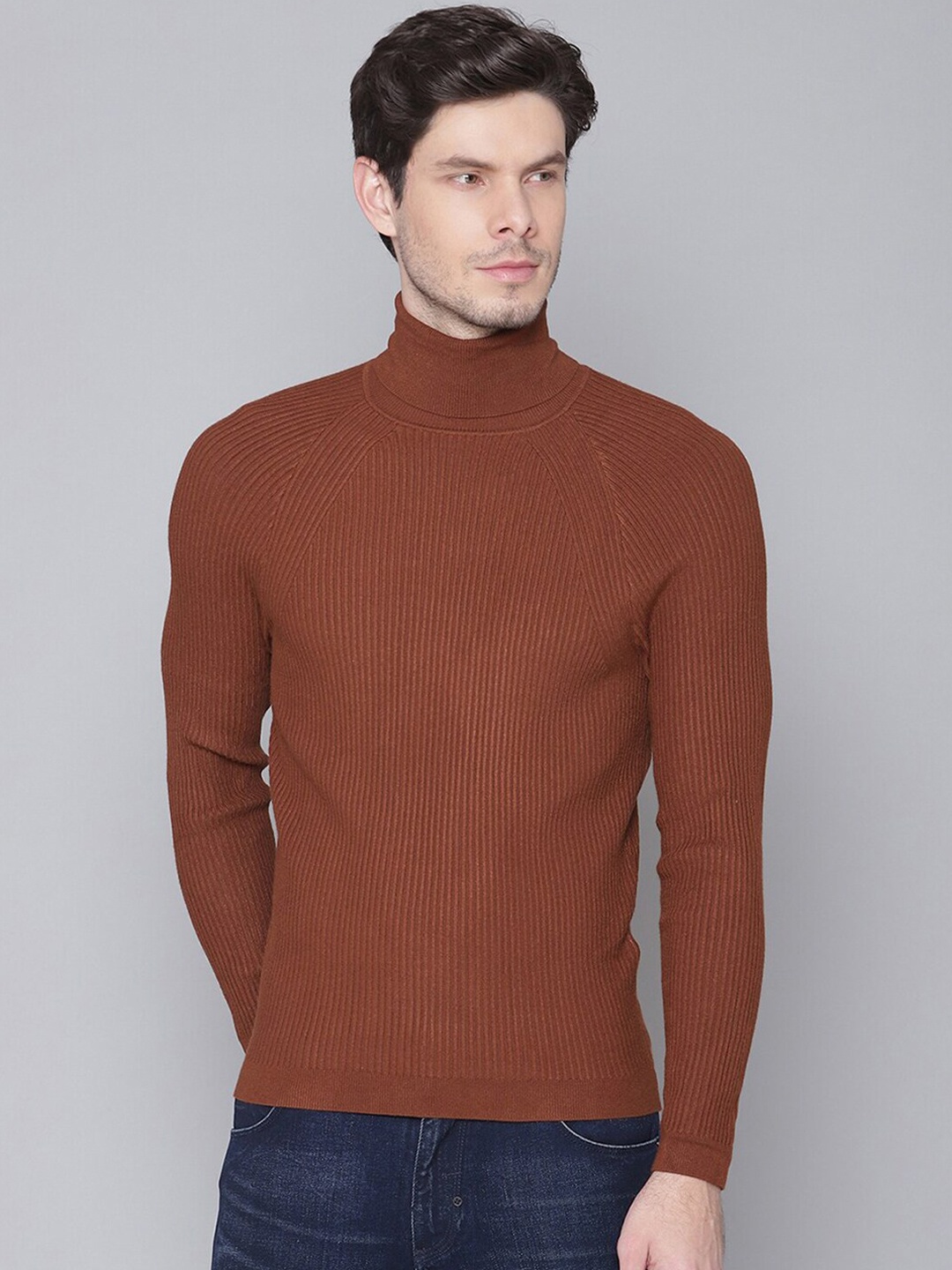

Antony Morato Men Rust Red Ribbed Pullover