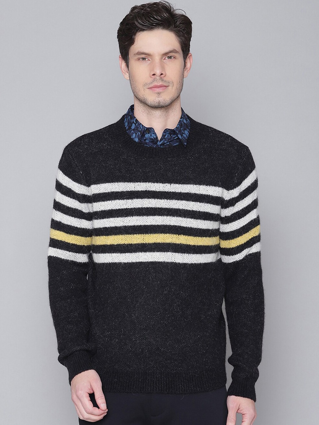 

Antony Morato Men Black & White Striped Woollen Pullover