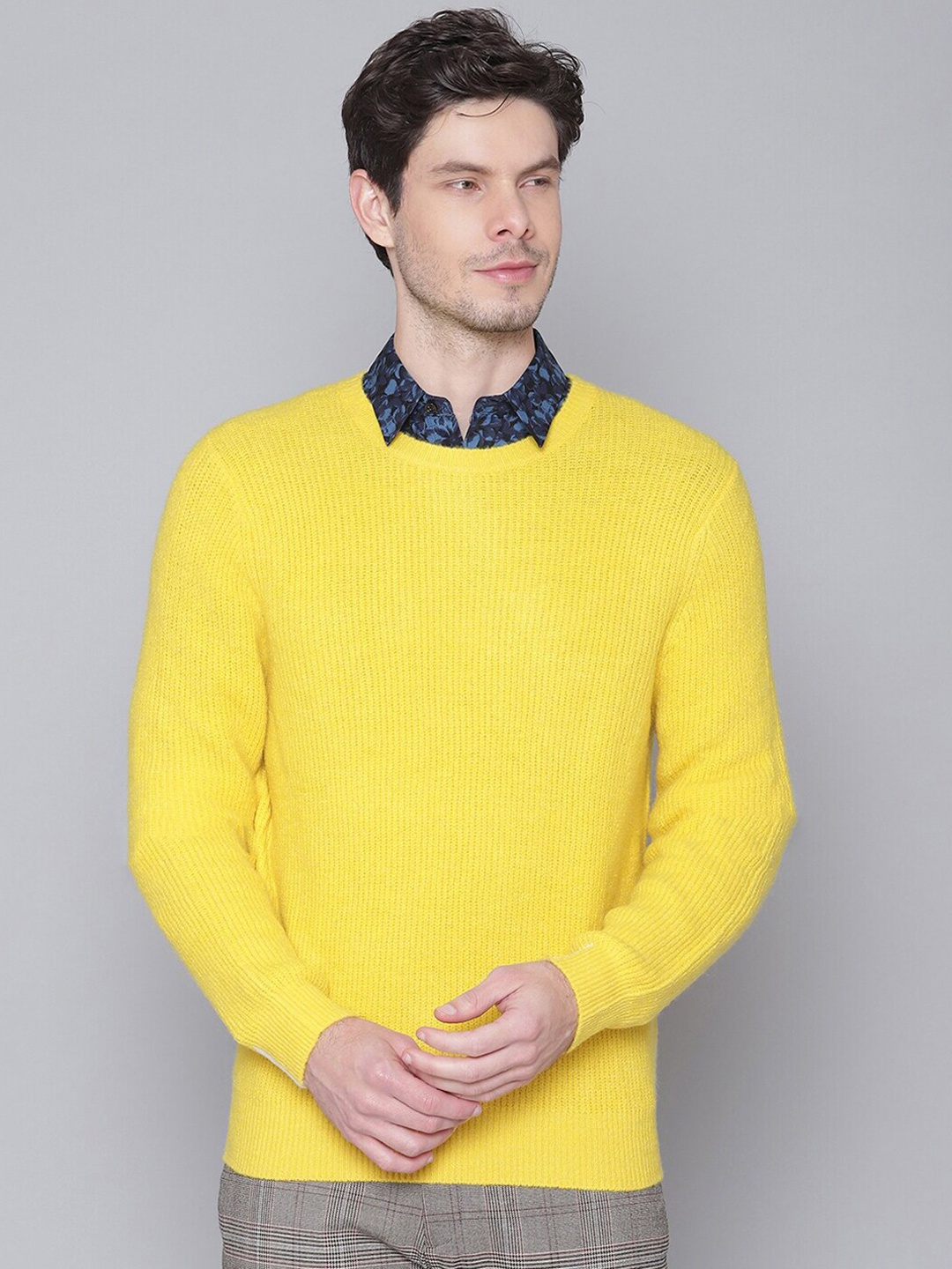 

Antony Morato Men Yellow Ribbed Woollen Pullover