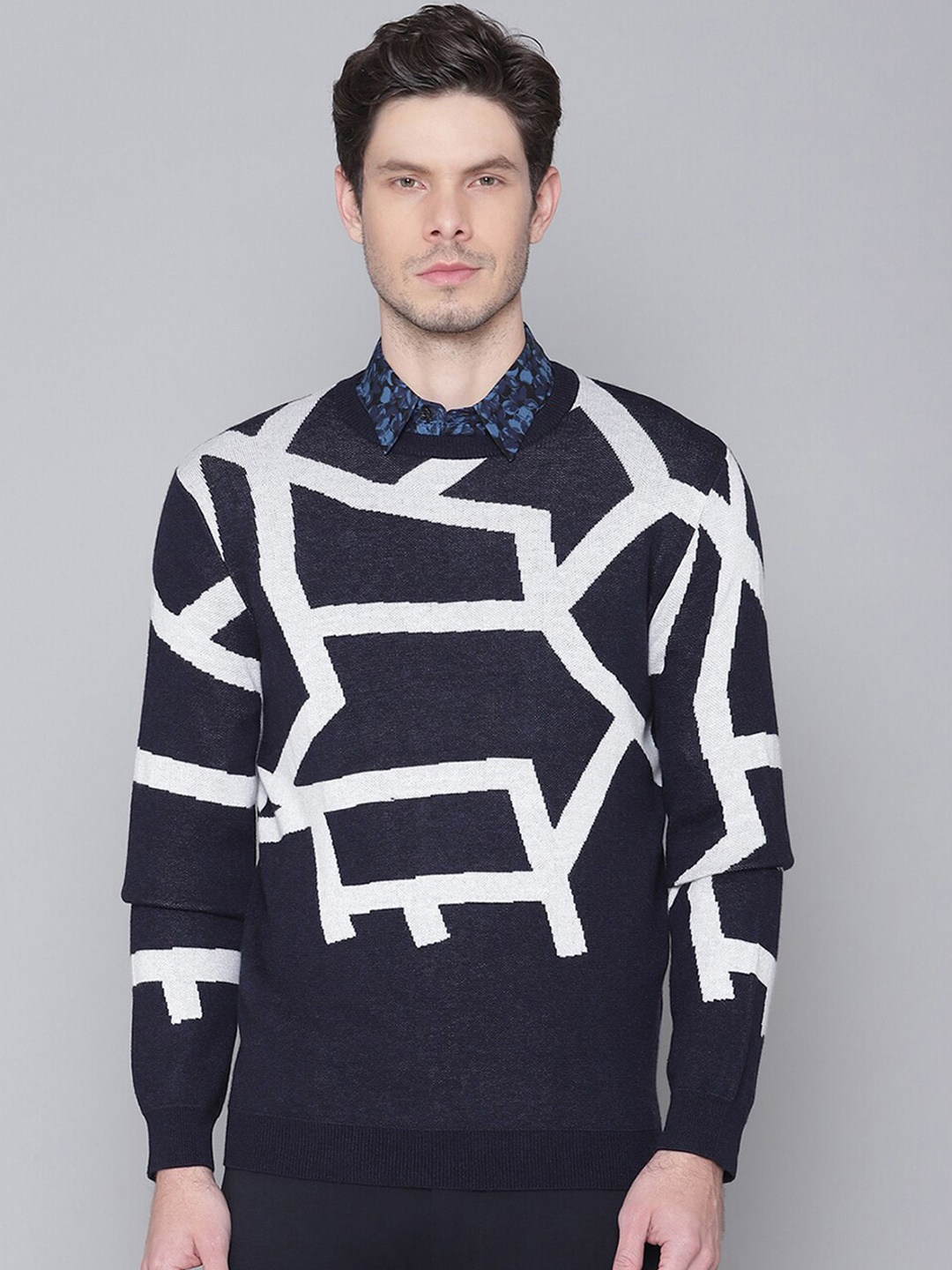 

Antony Morato Men Navy Blue & White Printed Pullover