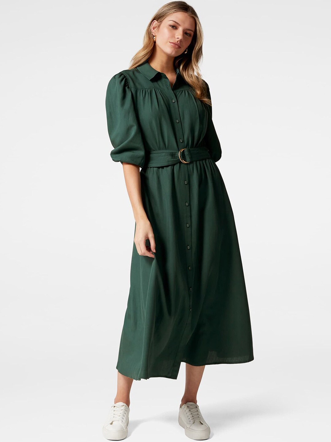 

Forever New Green Puff Sleeve Shirt Dress