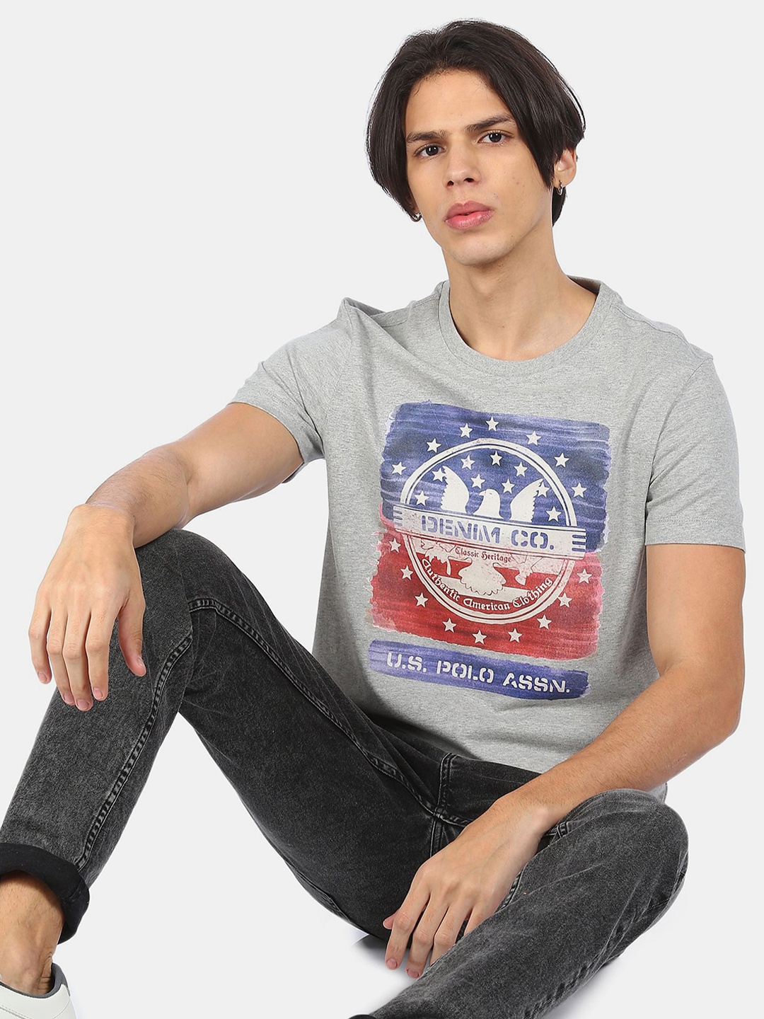 

U.S. Polo Assn. Denim Co. Men Grey Printed T-shirt