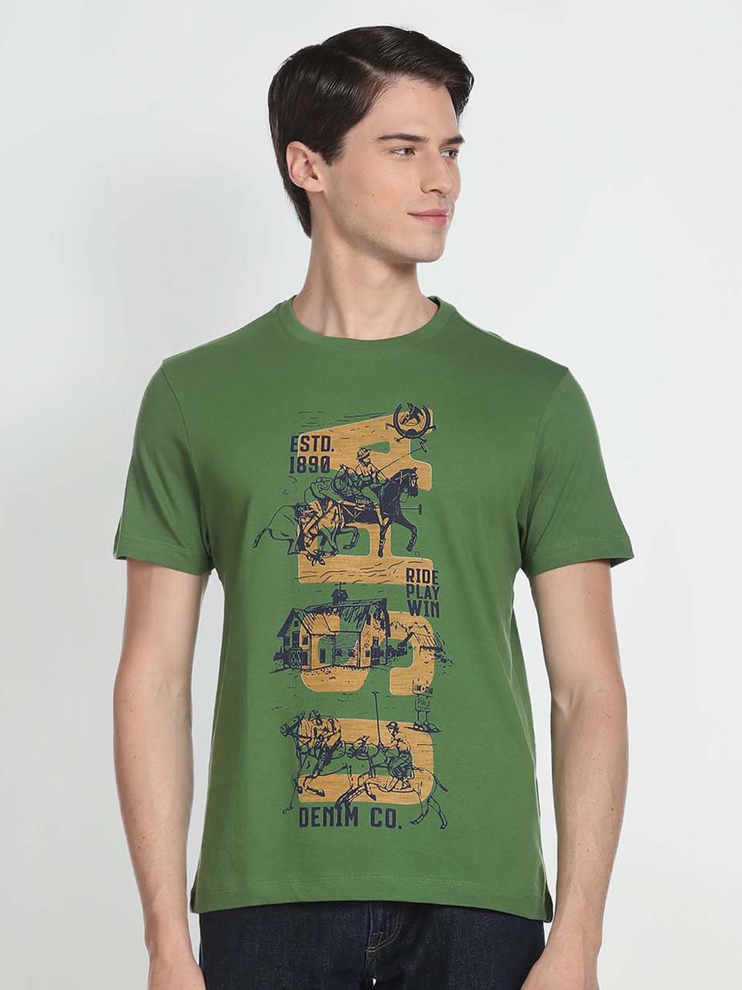 

U.S. Polo Assn. Denim Co. Men Green Typography Printed T-shirt