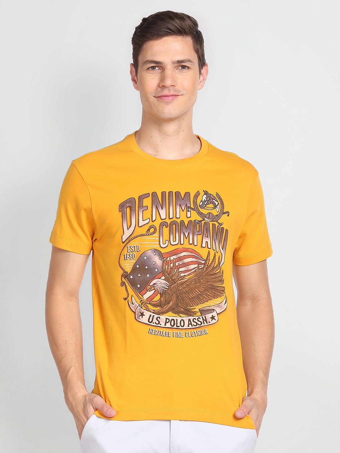 

U.S. Polo Assn. Denim Co. Men Yellow Typography Printed T-shirt