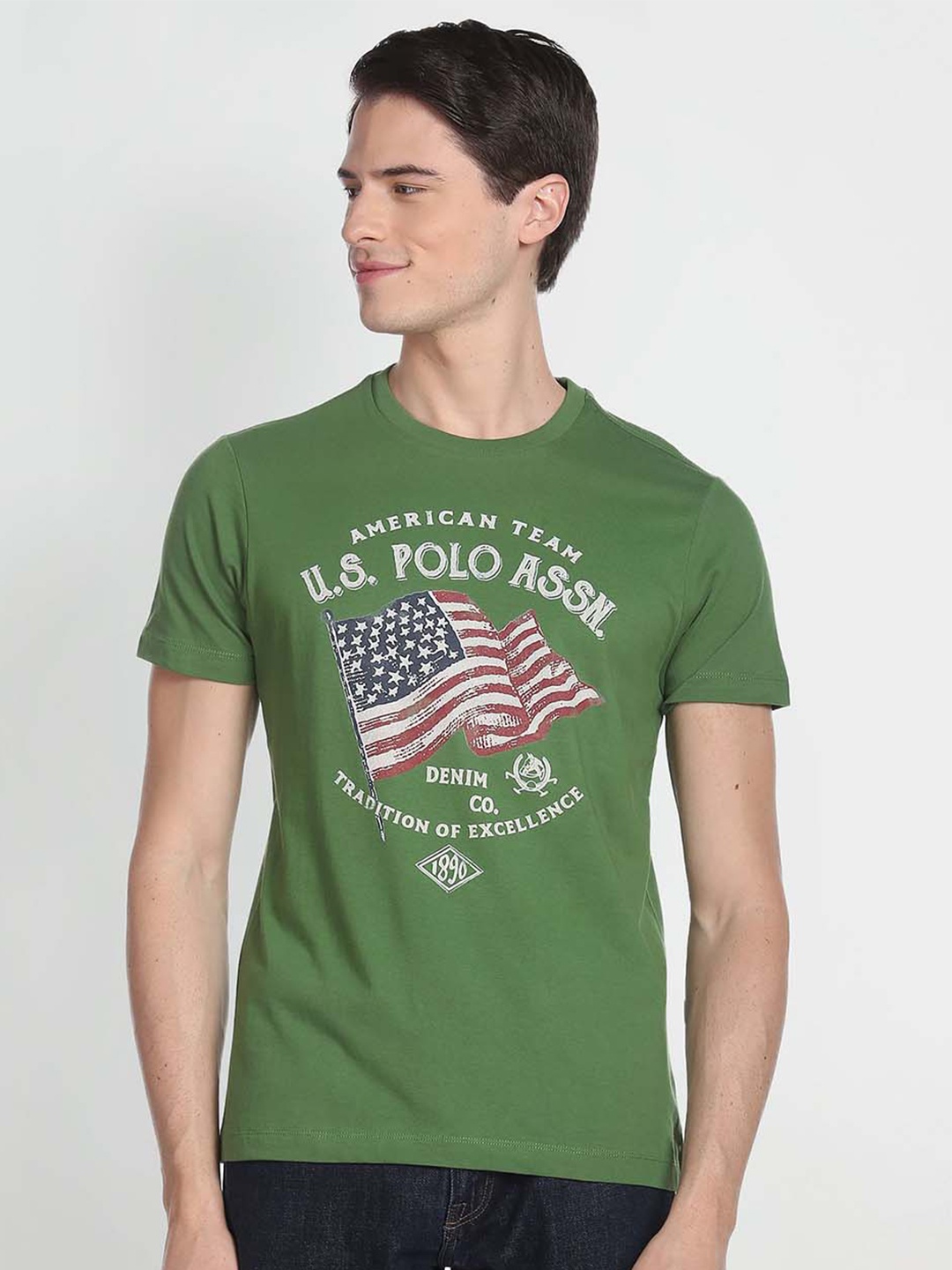 

U.S. Polo Assn. Denim Co. Men Green & forest green Typography Printed Applique T-shirt