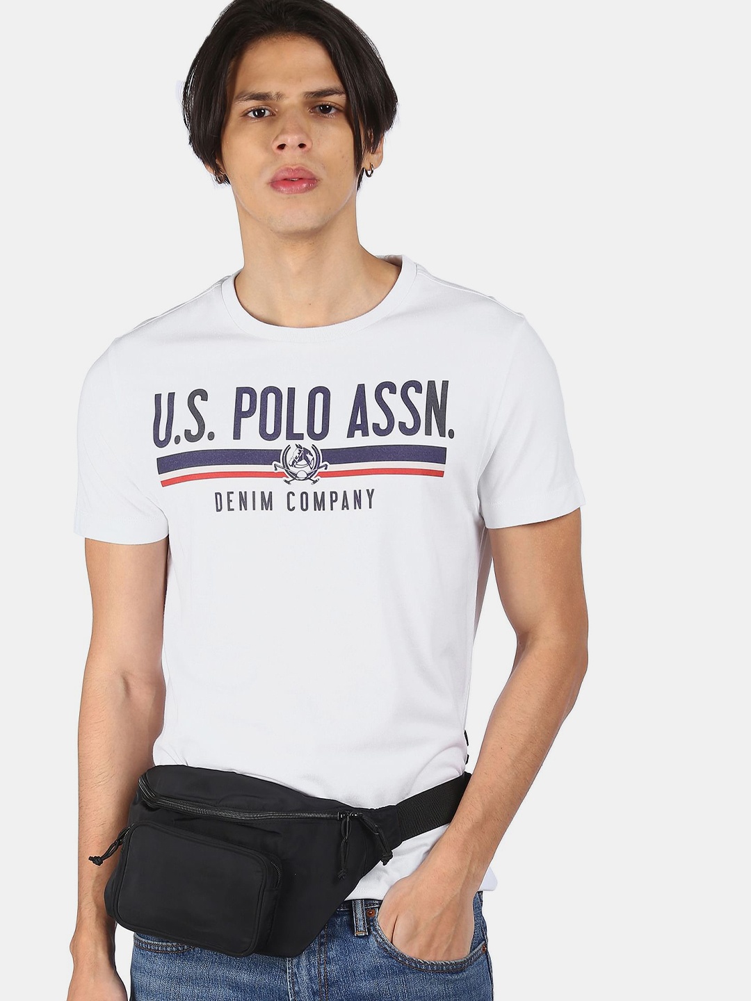 

U.S. Polo Assn. Denim Co. Men White Typography Printed Applique T-shirt