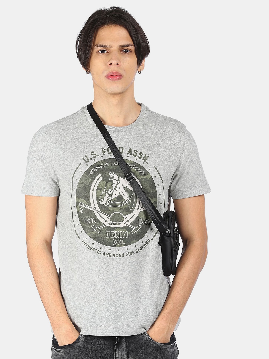

U.S. Polo Assn. Denim Co. Men Grey Printed Applique T-shirt
