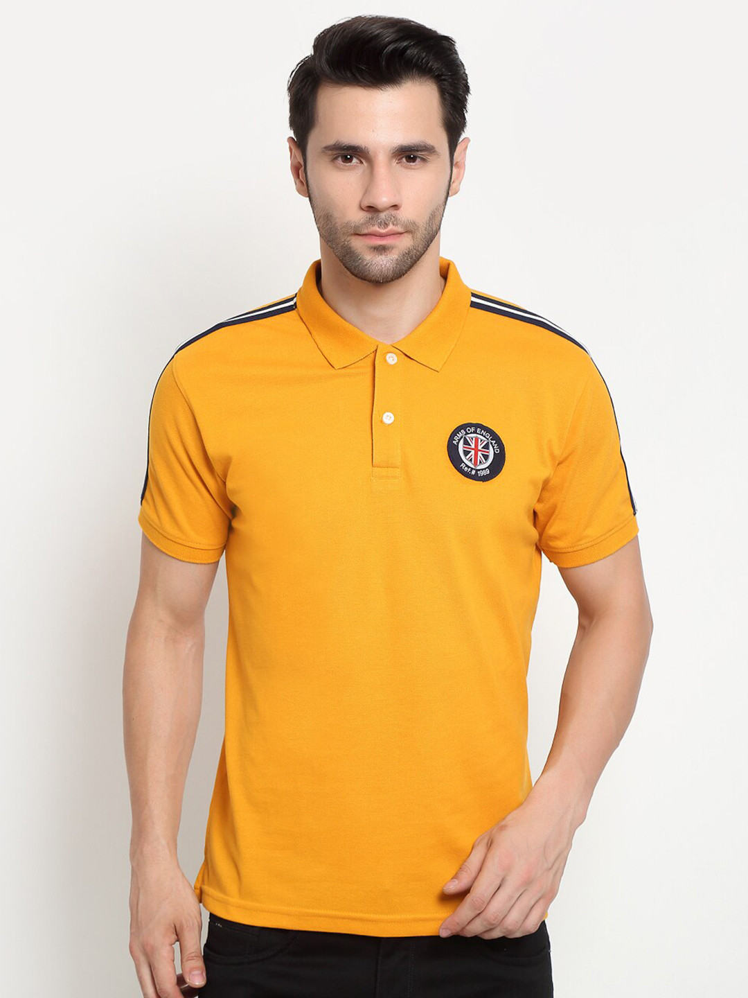 

Cantabil Men Mustard Yellow Polo Collar Cotton T-shirt