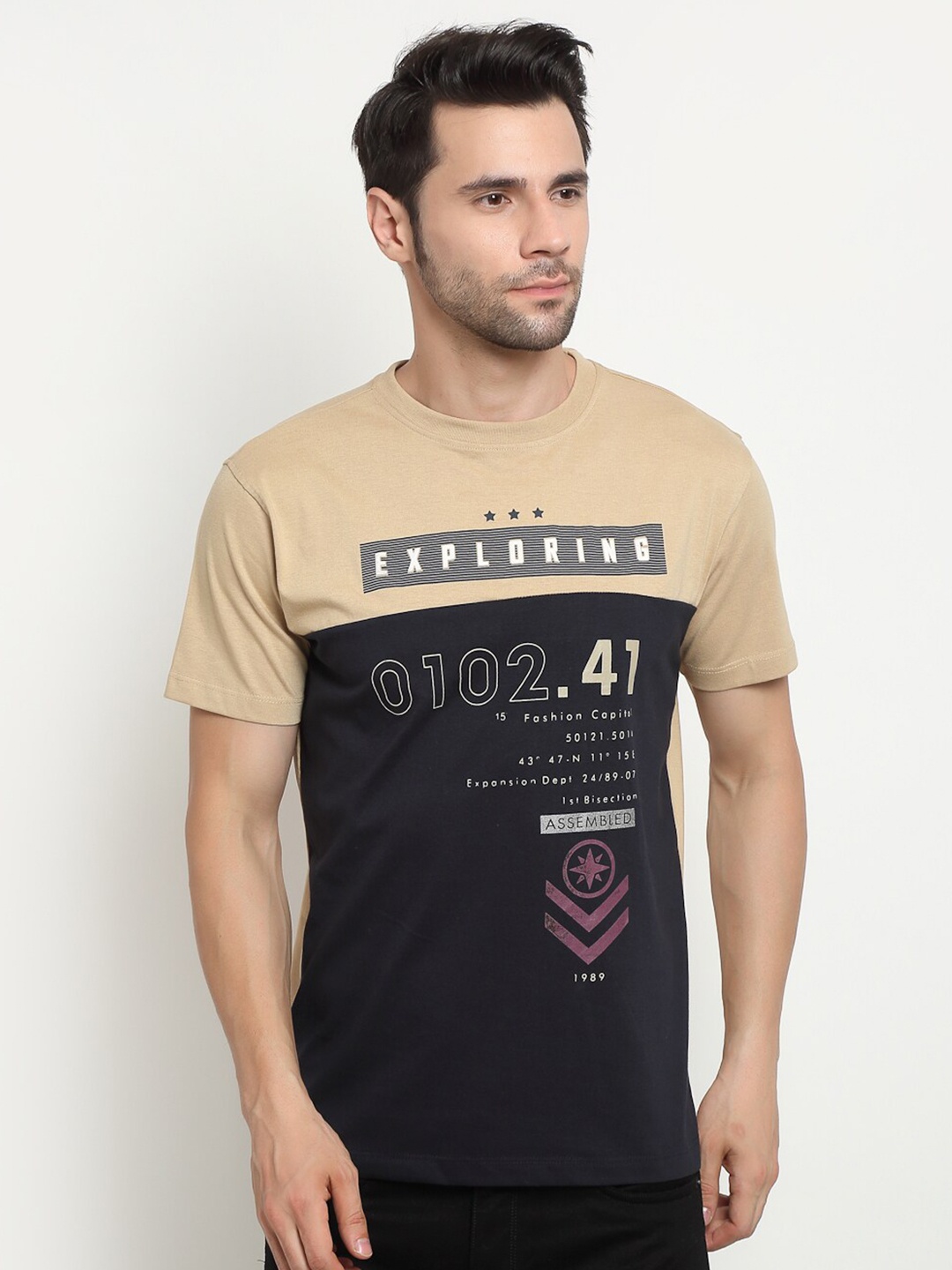 

Cantabil Men Brown & Black Colourblocked Cotton T-shirt