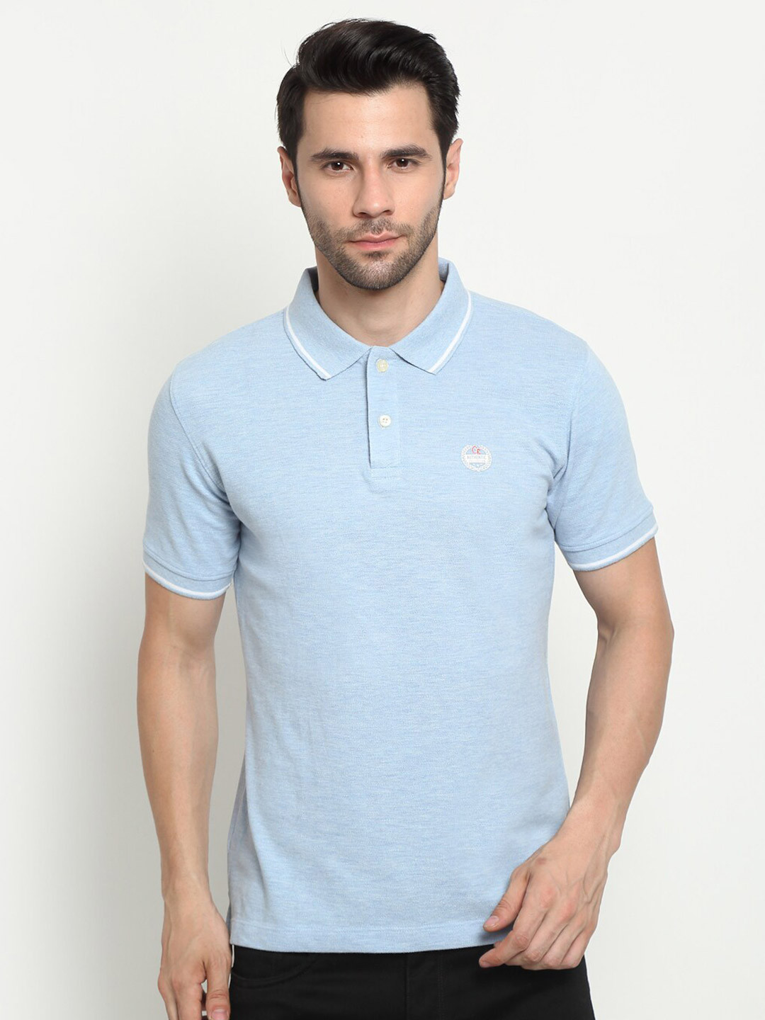 

Cantabil Men Blue Polo Collar Cotton T-shirt