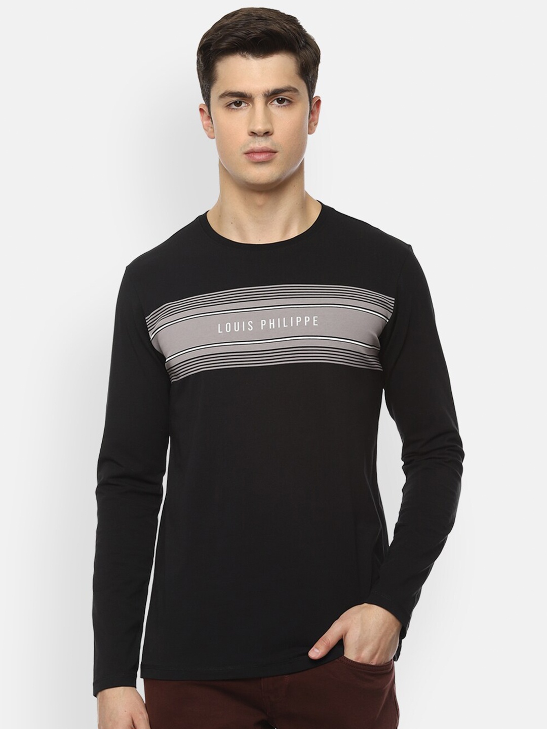 

Louis Philippe Sport Men Black & Grey Striped T-shirt