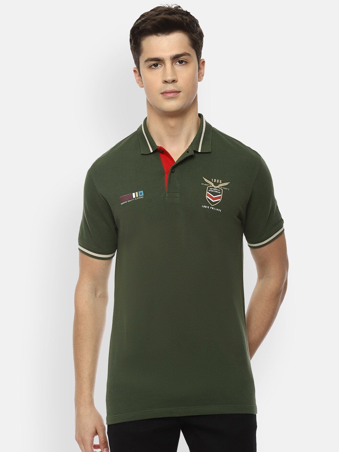 

Louis Philippe Sport Men Olive Green Cotton Polo Collar Pure Cotton T-shirt