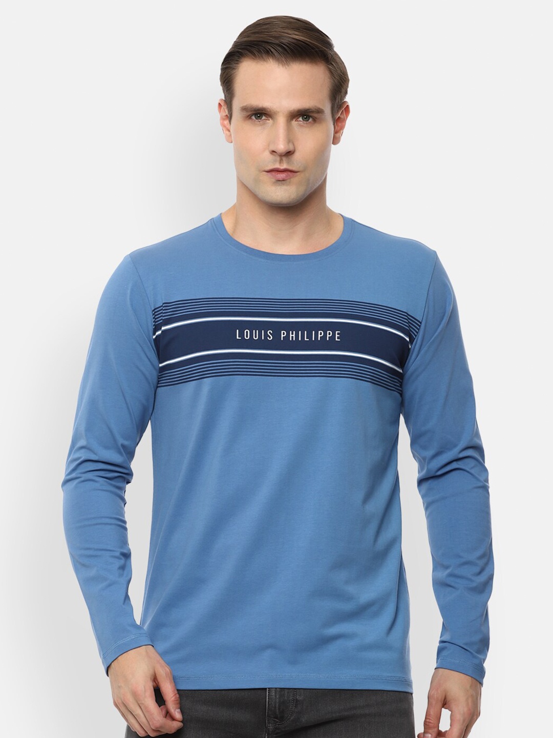 

Louis Philippe Sport Men Blue Striped T-shirt