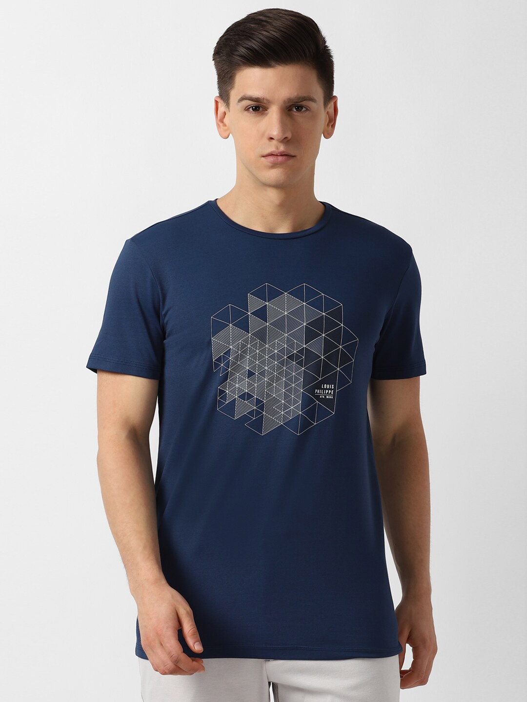 

Louis Philippe Sport Men Navy Blue Graphic Printed T-shirt